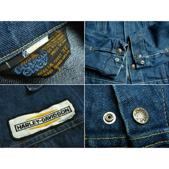 Size Kid's 14 Denim Trucker Jacket w/Harley-Davidson Patches by Sears Vintage - Picture 5 of 6